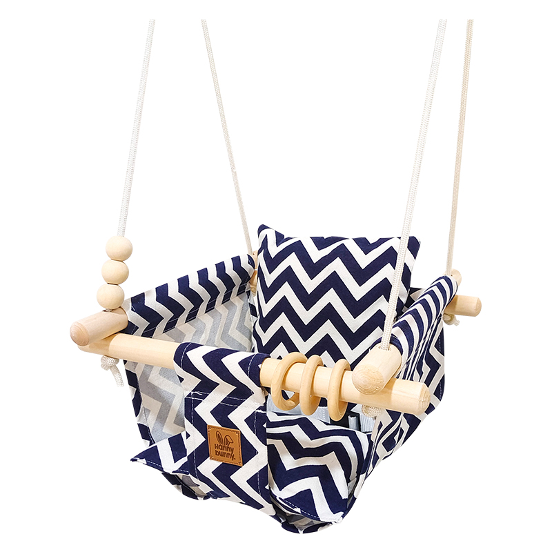Houten canvas kussen babyschommel