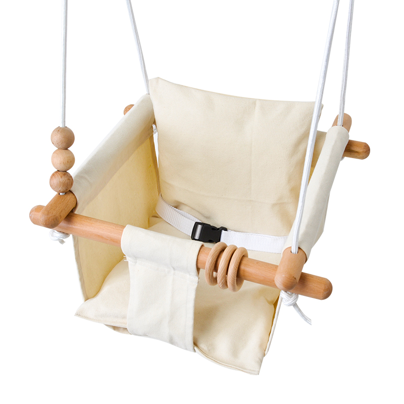 Houten canvas kussen babyschommel