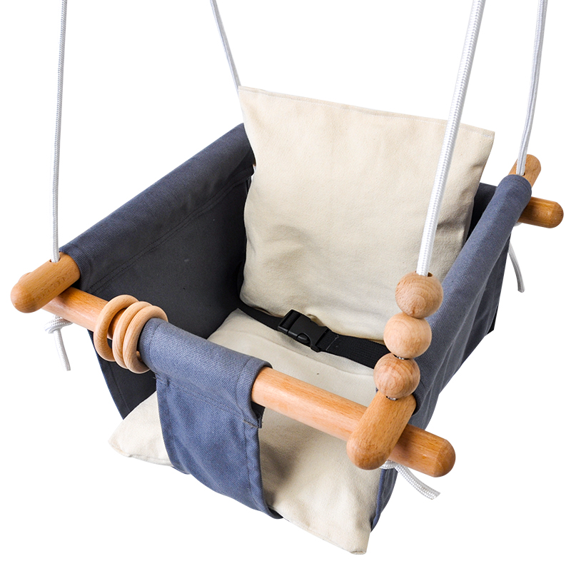Houten canvas kussen babyschommel