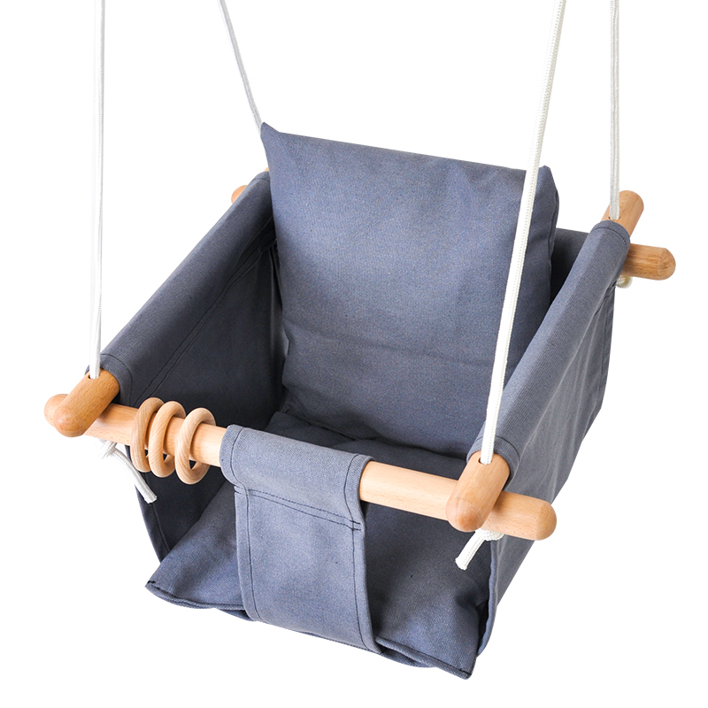 Houten canvas kussen babyschommel